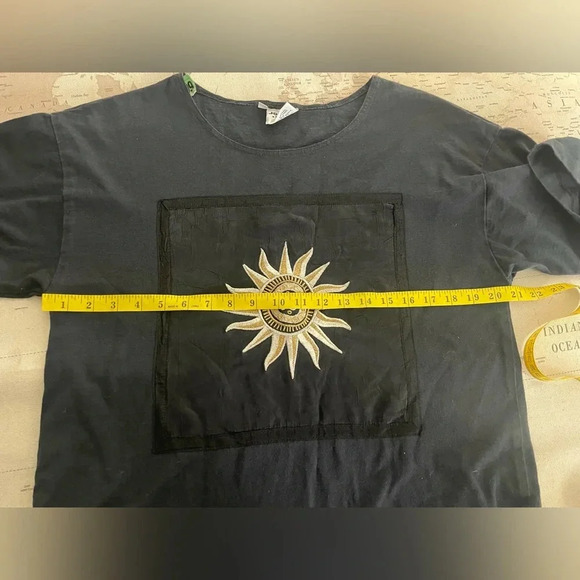 Vintage Johnny Was T-Shirt Dress Embroidered Cotton & Silk Size Medium Black - Picture 7 of 8